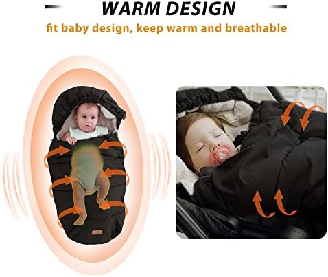 LAT Baby Warm Bunting Bag Universal,Stroller Sleeping Bag Cold Weather,Waterproof Toddler Footmuff(Detachable,Black) - 5