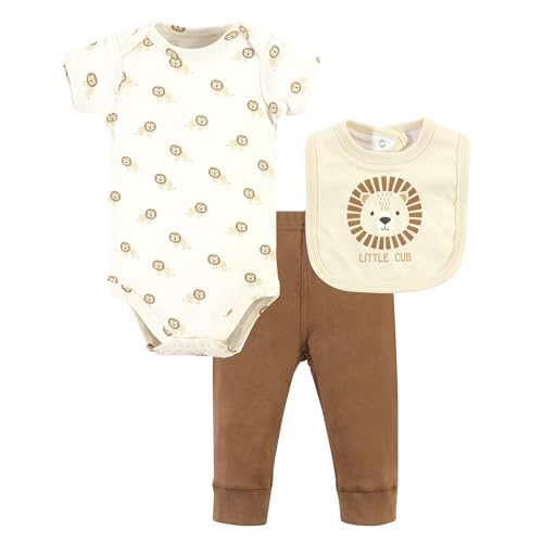 Image of Hudson Baby Unisex Baby Cotton Bodysuit, Pant and Bib Set, Brave Lion, Newborn