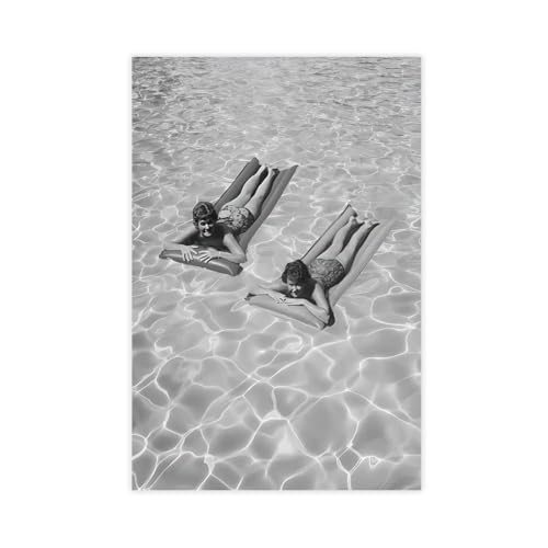 1950s Poolside Retro Black And White Photography Wall Art Decor Posters for Living Room Kitchen Bedroom Hallway Office Wall Decorations 16x24inch(40x60cm) Unframe-style