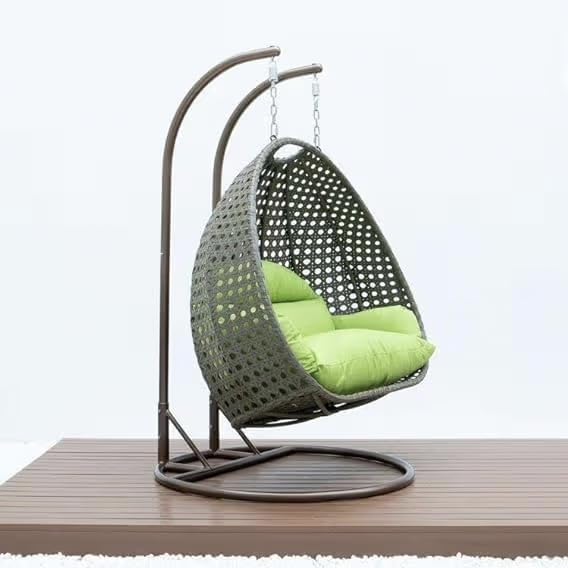 Image of Double Seater Hammock Swing Chair with Stand & Cushion | Heavy Duty Powder Coated Steel Frame | Outdoor Indoor Hanging Swing for Patio Balcony Garden Terrace Living Room (Black-Light.Green)