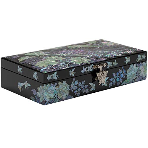 February Mountain Mother Of Pearl Jewelry Organizer Box - Handmade Large Wooden Box Romantic Anniversary Birthday Gifts For Women (Peacock) #TOP3