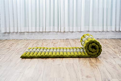 Image of Leewadee - Foldable Floor Mattress - Japanese Roll Up Futon -Trifold Tatami Mat- Guest Floor Bed - Camping Mattress - Thai Massage Mat, Kapok Filled, 75 x 20 inches, Green