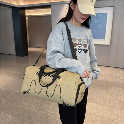 Travel Duffel Women'S Tote Gym Sports Bags Weekend Yoga Shoe Pocket Female Shoulder Hand Outdoor Bag(Khaki)2
