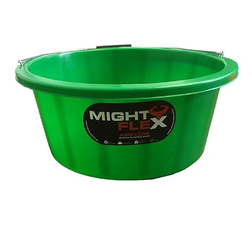 Mighty flex Shallow Feeder Bucket 15 Litre-Durable & Reusable-Wide Open Top with Strong Handle – For Livestock Feeding, Gardening, Mixing, Cleaning-Farm, Stable for horses or plaster bucket-Green