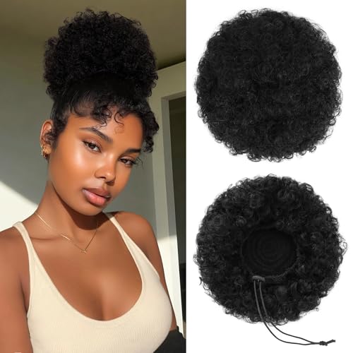 Sidaila Human Hair Afro Puff Drawstring Ponytail 1B Natural Black Large Size