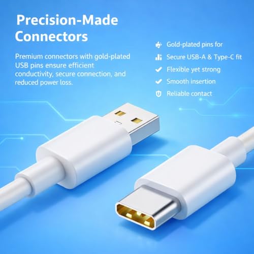 Image of Realme 80W SuperDART USB A to Type C Cable 7Amp Compatible with Realme 16 Pro plus /GT 8 Pro /13 Pro Plus /12 Pro+ /12Pro /10 Pro+ /9 Pro /P4x /7 /P4 / 60 Pro /50 Pro - Type-C Charge 65W SuperDart Cord, White