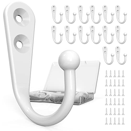 15PCS Coat Hooks - White Robe & Coat Wall Hooks with 30 Screws