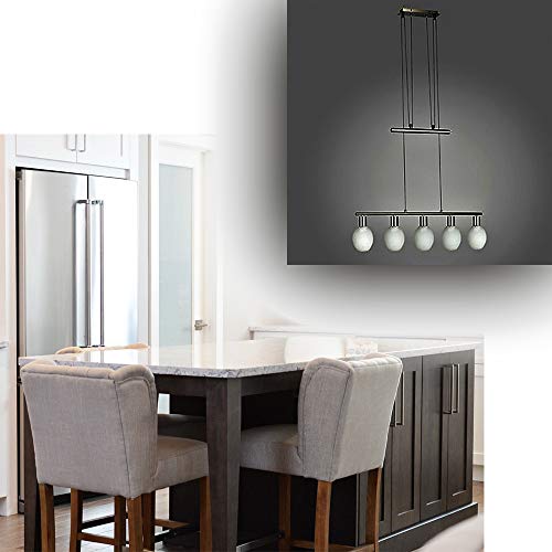 Dapo Stilvolle Glas-Decken-Leuchte, Pendelleuchte mit Gegenzug Lira 5-flammig, Esszimmer-Wohnraum-Lampe