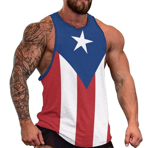 Mens Tank Tops Summer Sleeveless T-Shirt Puerto Rico Flag Casual Funny Gym Workout Tank Top