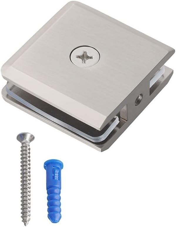 Brass Glass Clamp 8-12mm Tempered Glass, Square U-Clamp Fixed Panel Hardware Bathroom Shower Screen Door, Chrome Finish(Brushed)