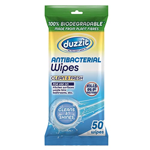 Duzzit Antibacterial 100 Percent Biodegradable Wipes, Pack 50 Wipes
