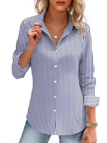 HOTOUCH Button Down Shirts Women Long Sleeve Slim Fitted Formal