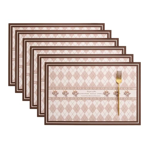 Image of YELONA Leather Dining Table Placemats Set of 6 - Waterproof, Heat Resistant, Anti-Slip, Easy to Clean Table Mats for Dining Table, Kitchen & Home Decor (Dusty Rose, 40 x 30 cm)