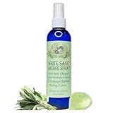 Sage Smudge Spray with 100% Pure Organic White Sage Essential Oil, Reiki Charged Green Prehnite Crystal & Archangel Raphael Essence, Instantly Clears Negative Energy & Raises Vibrations, 4 Fl Oz