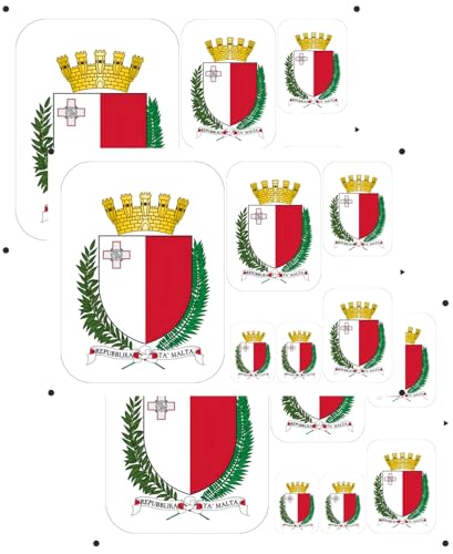 vmcoatdu Maltese Coat of Arms Laser Printing Malta National Emblem Sticker 3 Pcs Decal in Multiple Sizes Stickers (White Malta)
