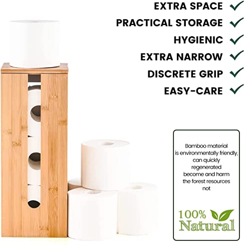 Abidoot Bathroom Bamboo Toilet Paper Holder Spare Organizer, Vertical Free-Standing Compact Organizer, Can Hold 3 Rolls Of Toilet Paper #TOP6