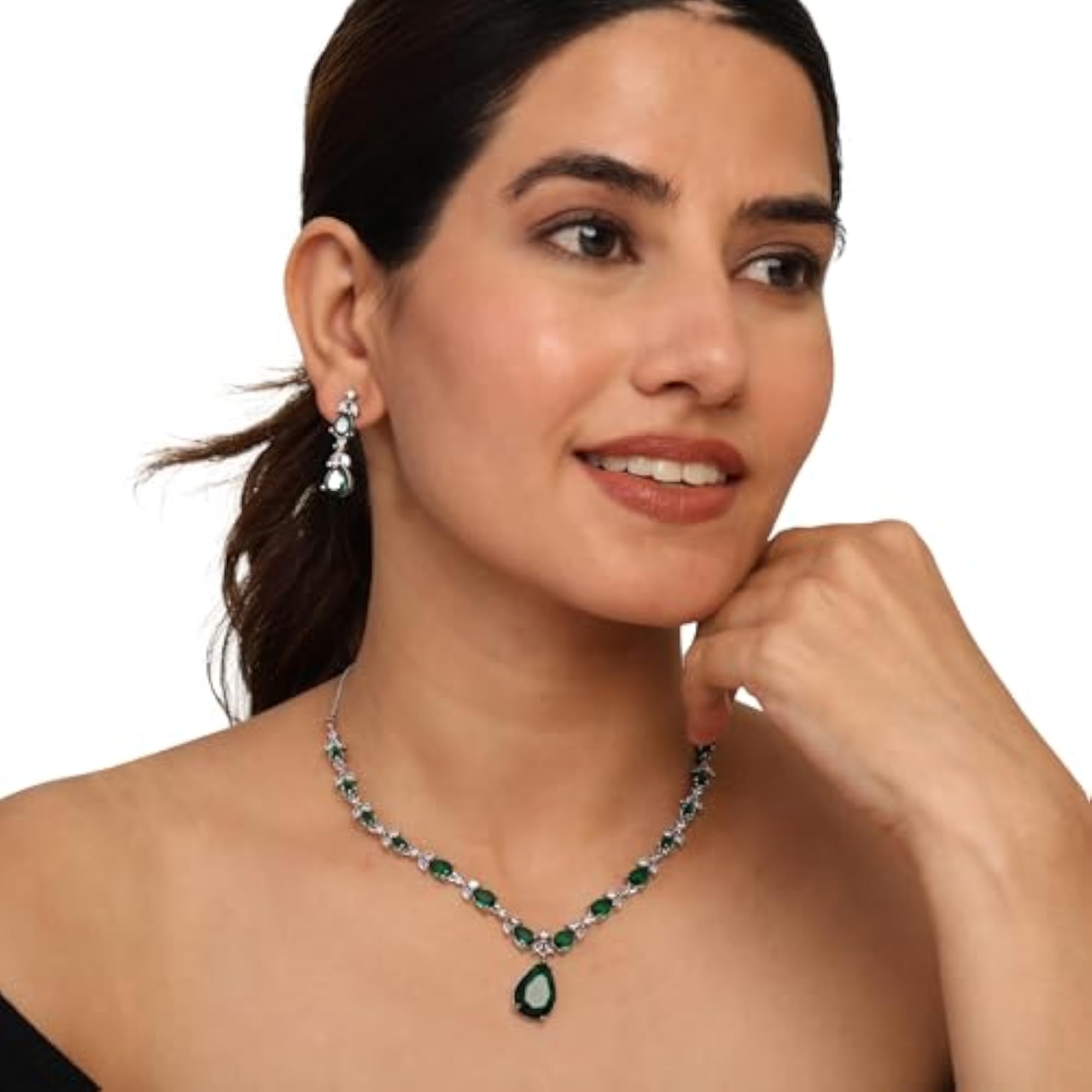 Elegant Green Emerald Necklace & Earring Set, Wedding Ready