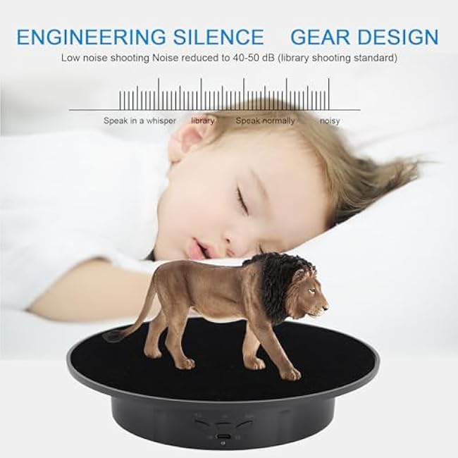 Motorized Rotating Display Stand, 360 Degree Electric Rotating Turntable with Velvet Top, 7.87inch /17.6lbs Load Automatic Mute Lazy Susan for Photography Products Jewelry 3D Model, Black Stand