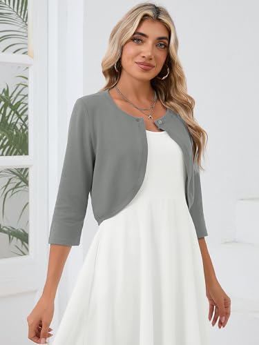 Image of Heymoments Women's 3 /4 Sleeve Casual Shrugs Lightweight Open Front Cropped Cardigan for Dresses