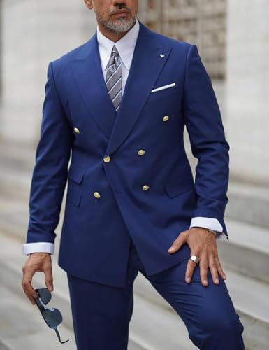 Men's Suits Slim Fit 2-Piece Men's Suits Peak Lapel Double-Breasted for Wedding Men's Suit Jacket Trousers4