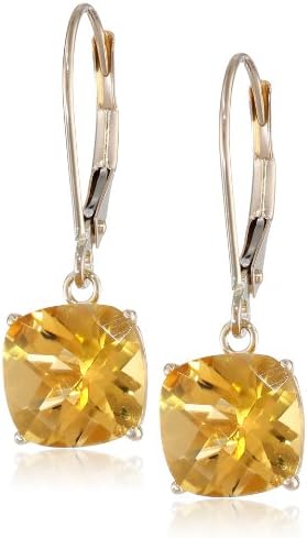 Amazon Collection 10k Yellow Gold 8mm Round November Birthstone Citrine Dangle Earrings for Women with Leverbacks
