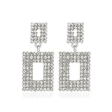 Monte Plateados, Color Oro Largo Cristal Cuadrado Colgantes Mujeres Pendientes Boda BRINCO Joyas de Regalos para Novia, Esposa, Hermana, Hija, Madre en