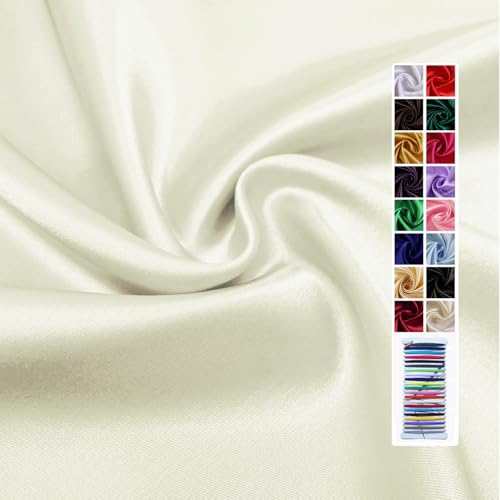 Ivory Satin Fabric 60 Inch by 2 Yards Solid Silky Charmeuse Fabrics for Wedding Decoration Table Cover DIY Dress Fashion Backdrop Crafts Support