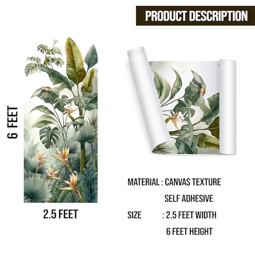 Image of PAPER PLANE DESIGN Tropical Arch Wall Mural - Peel & Stick Banana Leaf & Bird of Paradise Wallpaper - Waterproof Self Adhesive Canvas Texture for Bedroom, Living Room & Entryway, 6ft x 2.5ft (E)
