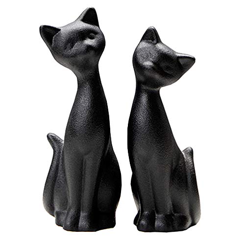 ifundom 2 Pièces en Céramique Noir Chat Figurine Chat Couple Statue en Céramique Animal Sculpture Ornement pour La Maison De Table Salon Décoration