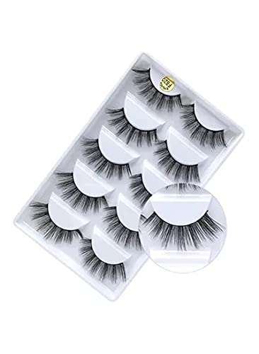 Scent House 3D Nature Fluffy Long Soft Reusable Handmade Dramatic Thick Crossed Cluster Faux Mink Fake Eyelashes (Black) - 5 Pairs