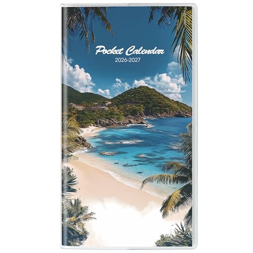 KONVINIT Pocket Calendar 2026-2027, Small Monthly Planner 2025-2027 - 3.7" x 6.7" - Runs from January 2026 Until December 2027, Pocket Calendar 2026 with Beach Cover for Planning