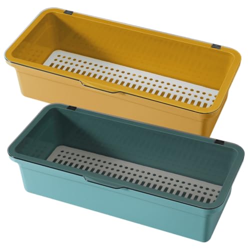 ARTSEWPLY 2個 家用 プラスチック製箸収納ケース 透明蓋付き水切りカトラリーボックス キッチン用品整理用耐久カトラリー収納??