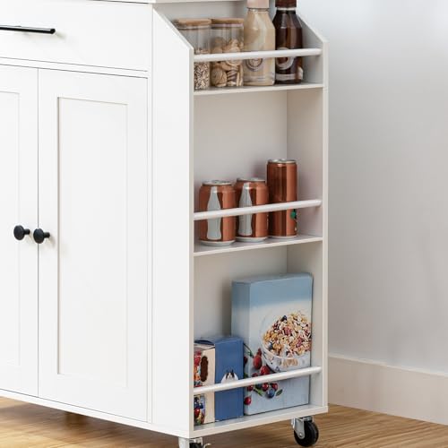 Miniatura 7 de Hoobro Isla De Cocina Con Toma De Corriente, Carrito De Comedor Con Cajones, Carro Con Especiero, 80,8 X 38 X 86 Cm, Blanco Ewt82czd01