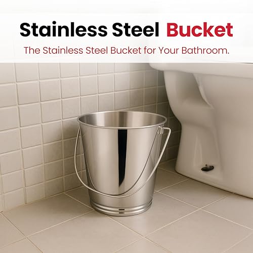 Image of Mintage Stainless Steel Bucket for Bathroom 15.6 litres Capacity | Water Storage Bucket for Kitchen | Balti for Serving | Leak Proof Multipurpose Use | Balti for Home Steel Buckets with Handle