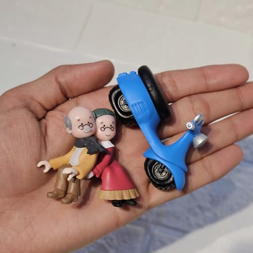 Image of Vintage Decorative Miniature Couple on Scooter Figurine, PVC Garden Ornament, Romantic Home Decor Collection Piece