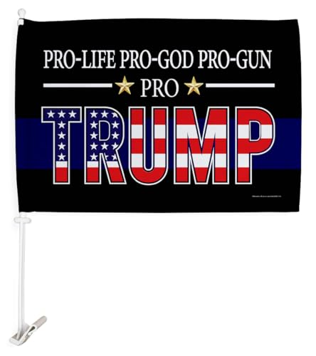 Pro Life Pro God Pro Gun Trump Flag For Car Blue Bandera Para Carros Window Clip Pole Mount Kit Rally Shooting 2024 Poster 47 Auto Decor MAGA Sign Outdoor Decorations Republican Gift Made In USA