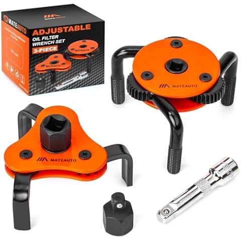 MateAuto Universal 3-Jaw Oil Filter Wrench Set, Adjustable 2-Way Operation, Heavy-Duty Oil Filter Removal Tool, High Torque for Auto, Trucks, Fits 2-1/2" to 5-1/2" Diameter, 1/2" or 3/8" Drive Cover