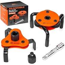 Universal 3-Jaw Oil Filter Wrench Set, Adjustable 2-Way Operation, Heavy-Duty Oil Filter Removal Tool, High Torque for Auto, Trucks, Fits 2-1/2" to 5-1/2" Diameter, 1/2" or 3/8" Drive