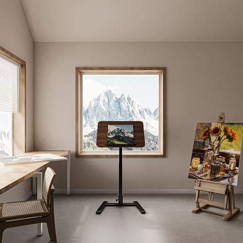 Image of alawooder 25 inch Mobile Folding Desk: Pneumatic Sit-Stand, No Assembly | 29-42 inch Height Adjustable Rolling Laptop Desk, Hidden Wheels, 0-90 Tilt Top. Ideal for Home Office, Craft & Study.