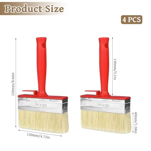 4 Stück Flächenstreicher, 120mmx30mm Kunststoffborsten Wandpinsel Lasurpinsel Groß Pinsel Flachpinsel Set Malerpinsel Breit Malerbürste für Wand Möbel Zaun Holz Malen
