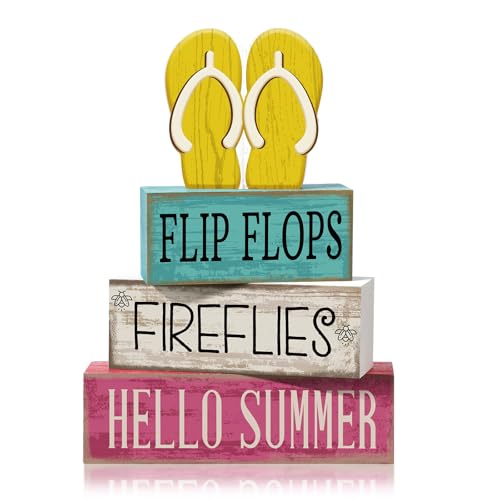 Yuntau 4 Pcs Summer Table Decorations Wooden Sign Flip Flops Table...