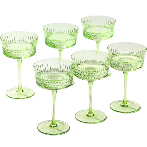 Green Crystal Coupe Glass | Set of 6 | Large 9.3oz...