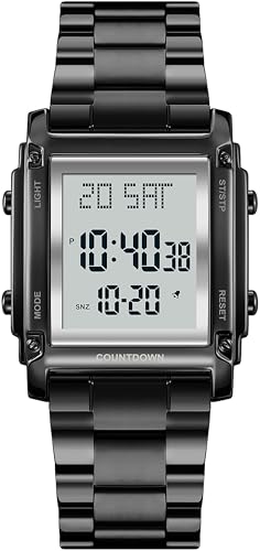 Montre numérique à quartz pour homme avec grand cadran LED et bracelet en métal findtime