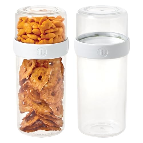 InterDesign iDesign Large Stack 'n Snack Food Containers - Stackable Snack Containers - Set of 2 - Clear/White