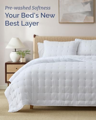 Image of Quilts Queen Size - Bedspread for Queen Size - Lightweight Comforter Set - Quilt Bedding Set for All-Seasons - Ultra Soft, Breathable & Comfy - Summer Coverlet with 2 Pillow Shams - 90 inch x 96 inch, White