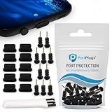 PortPlugs USB-C Dust Plugs & Headphone Jack Protectors for Samsung, Android, MacBooks, Laptops & Tablets – Type-C Charging Ports – Includes Cleaning Brush – Black (10 Pairs)