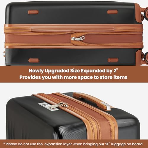 Image of Kono Luggage Sets 3 Piece, 20 Inch Expandable Carry On Luggage for Travel | Airline approved luggage with spinner wheels, TSA lock, lightweight hardshell suitcase set (Black & Brown,3 Piece Set)