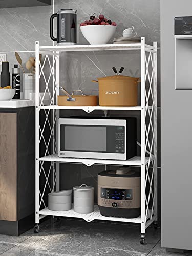 4 Tier Foldable Shelving Unit, Lanstics Folding Shelves Heavy Duty Storage Shelving With Wheels Metal Shelf Standing Shelves Units For Home Kitchen Living Room #TOP4