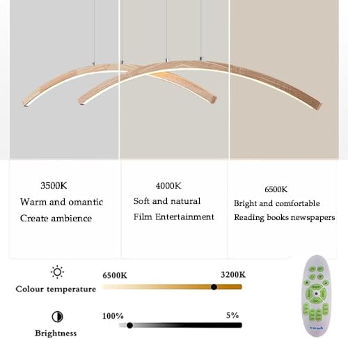 Lustre de table à manger LED en arc bois avec télécommande pour salon - 6