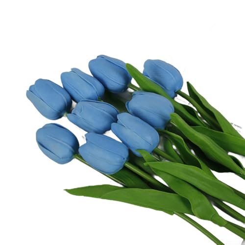 Fiori artificiali di tulipano, confezione da 10 bouquet per matrimoni e soggiorno, decorazione della casa (33 cm, azzurro)